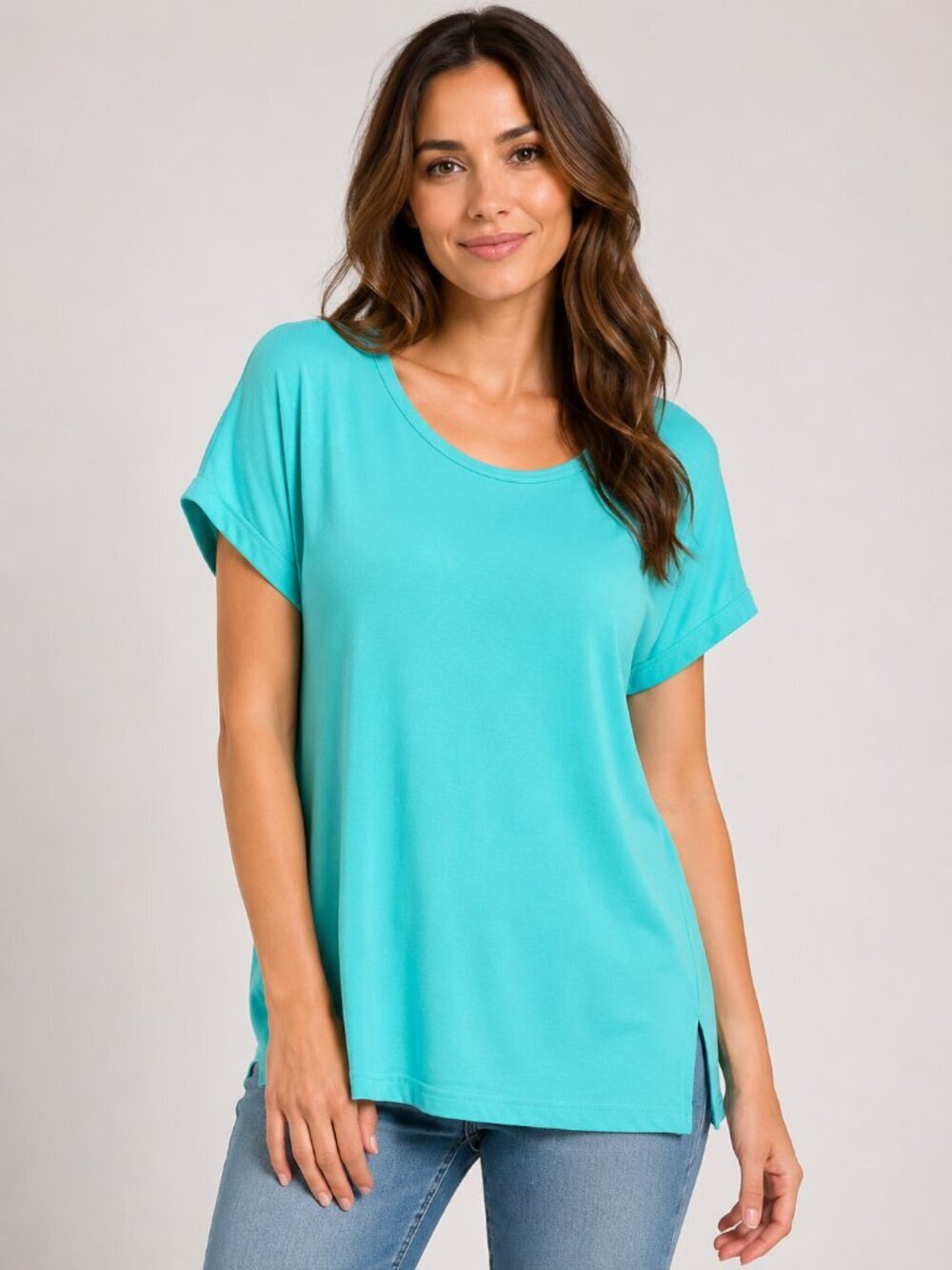 MUK LUKS Aqua Short Sleeve Tee Shirt Side Slit Hem XS